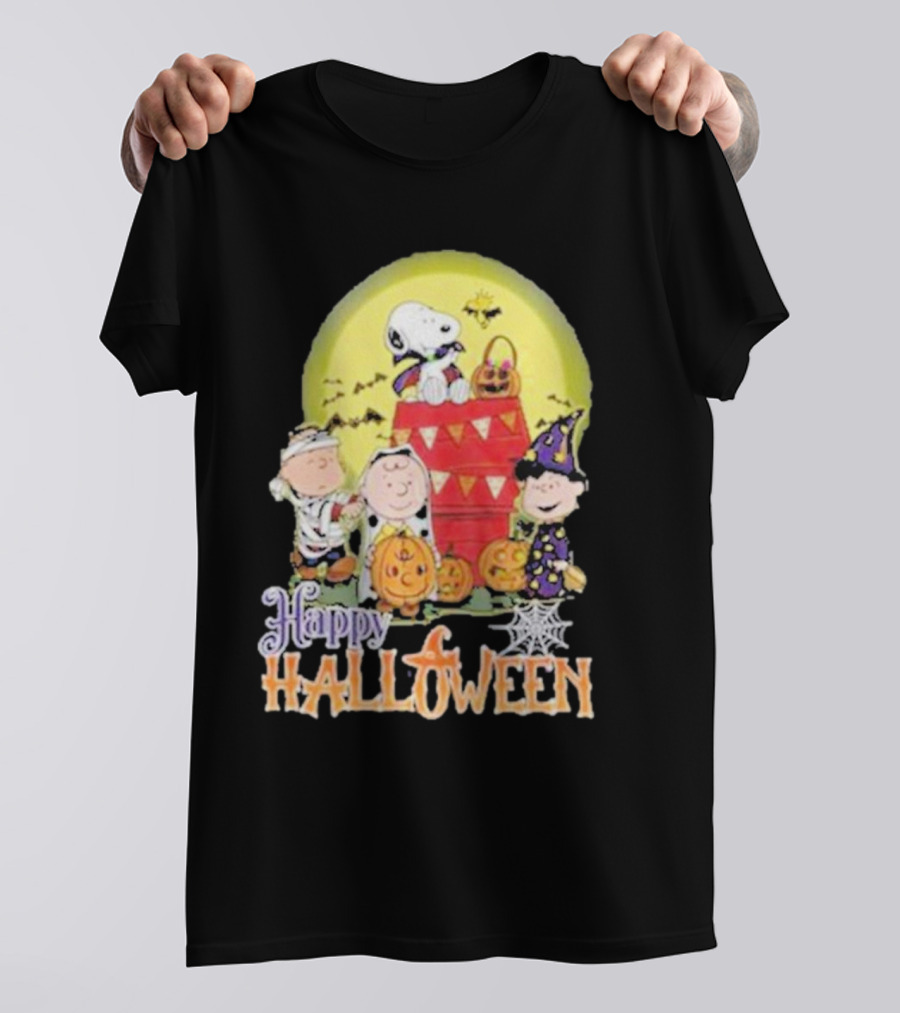 Happy Halloween Snoopy And Friends Haunted Pumpkin Scene T-Shirt
