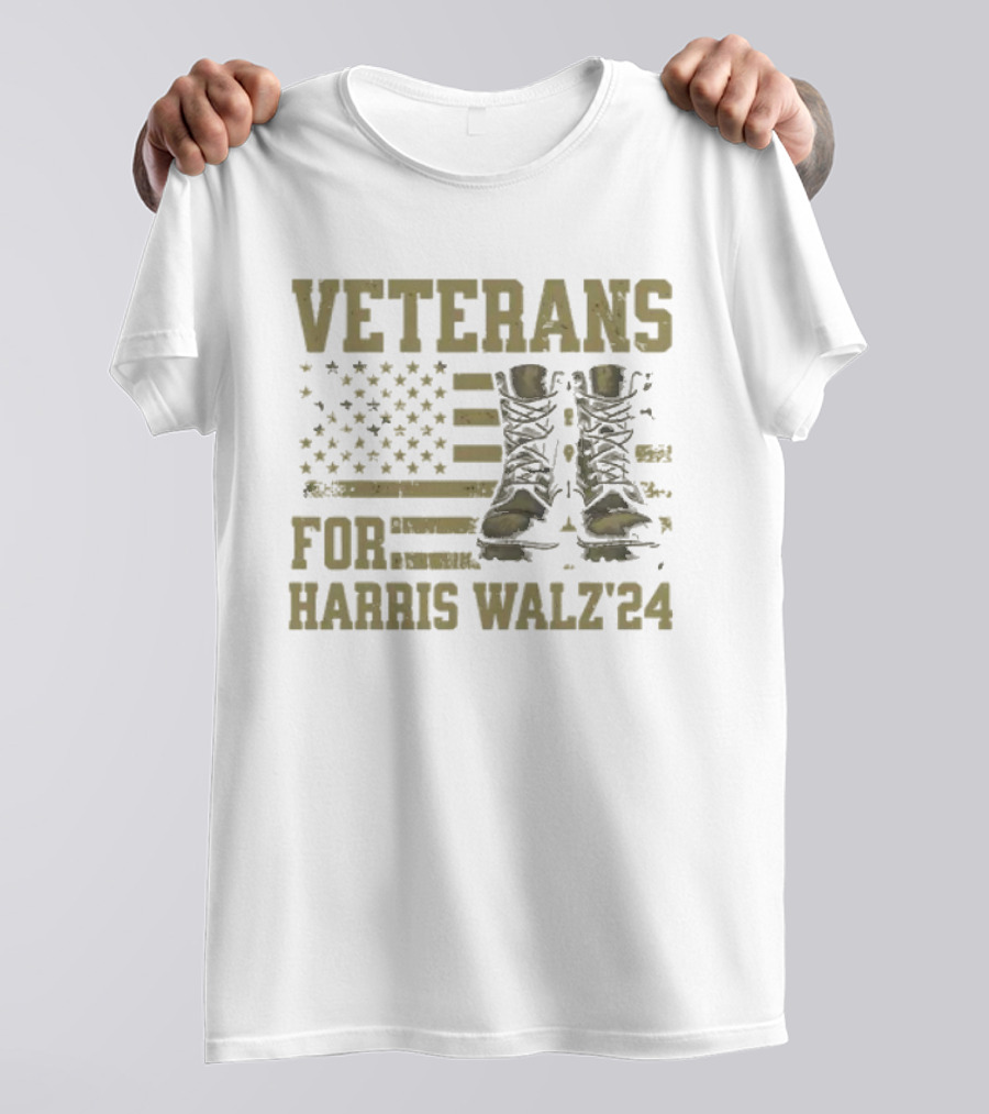 Veterans For Harris Walz ’24 American Flag And Combat Boots T-Shirt