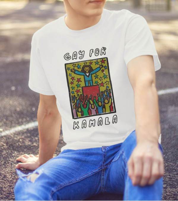 Wavey Goods Co Gay For Kamala Harris 90s Stars Crowd T-Shirt