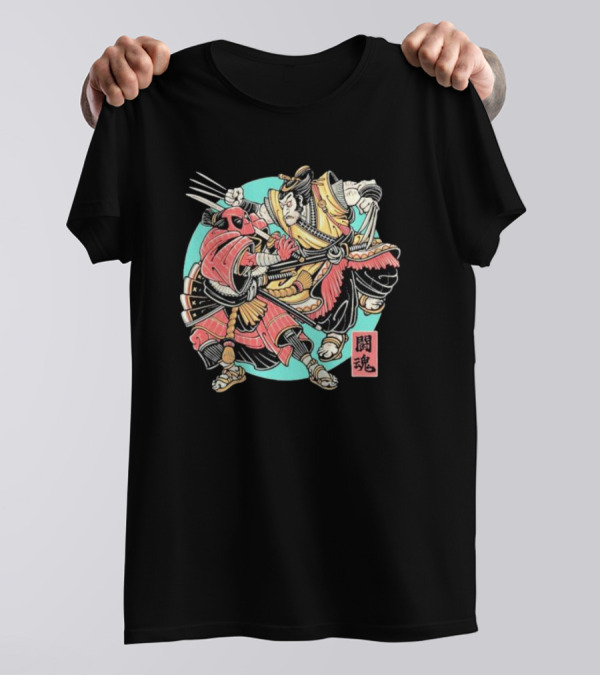 Samurai Wolverine Fighting Spirit Deadpool Showdown T-Shirt