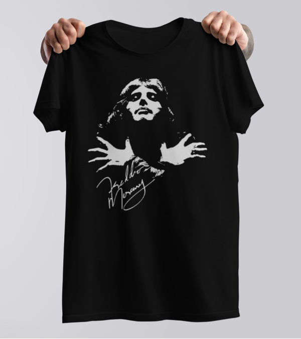 Freddie Mercury Queen Band Autograph Iconic Pose T-Shirt