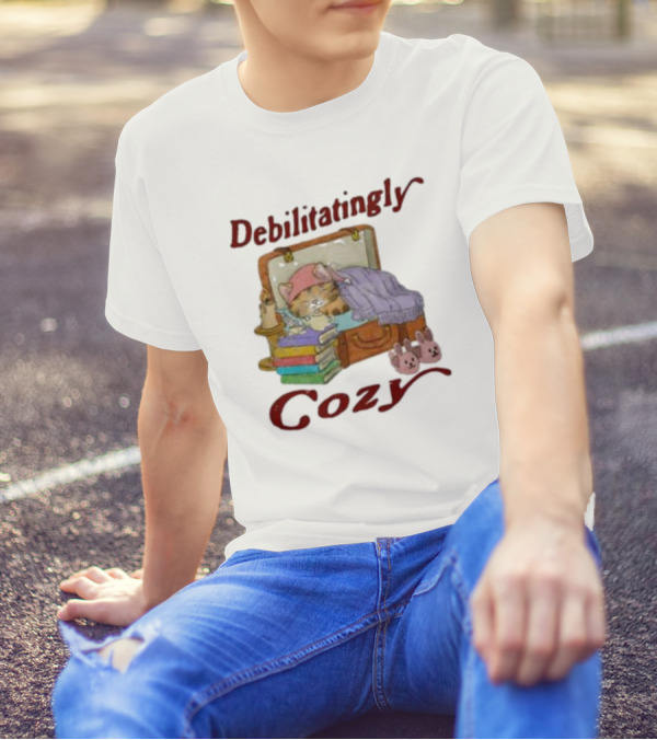Debilitatingly Cozy Cat In Suitcase With Books And Bunny Slippers T-Shirt