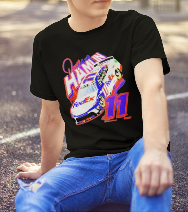 Denny Hamlin Joe Gibbs Racing FedEx Car 11 Black Collection T-Shirt
