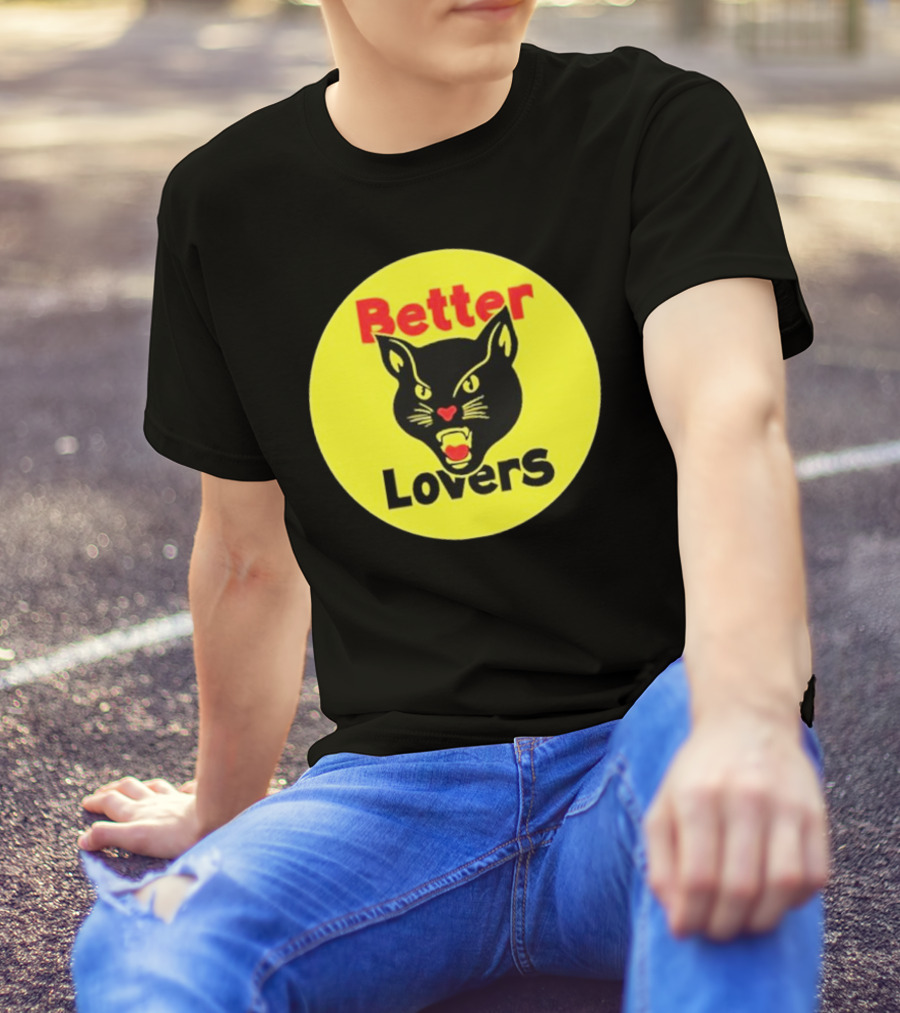 Better Lovers Band Better Lovers Black Cat Bootleg Better Lovers Black Cat Yellow Circle T-Shirt