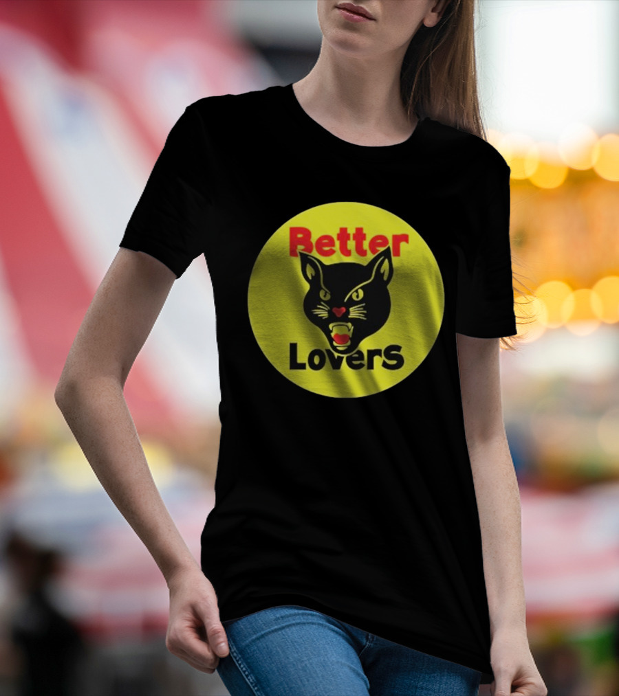 Better Lovers Band Better Lovers Black Cat Bootleg Better Lovers Black Cat Yellow Circle T-Shirt