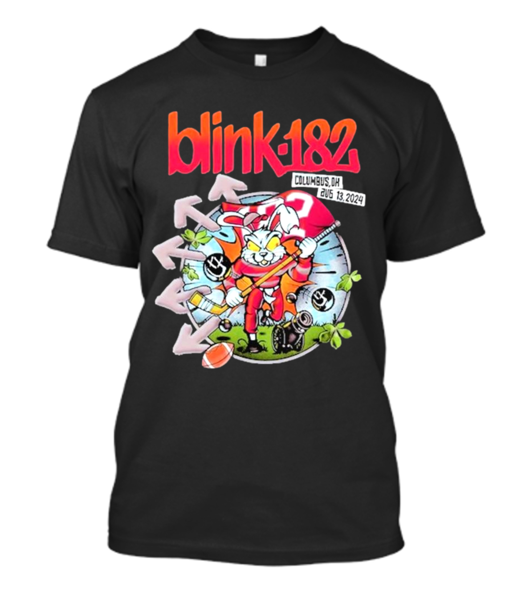 Blink 182 Columbus Oh August 13 2024 Rabbit Mascot Football Theme Tour T-Shirt