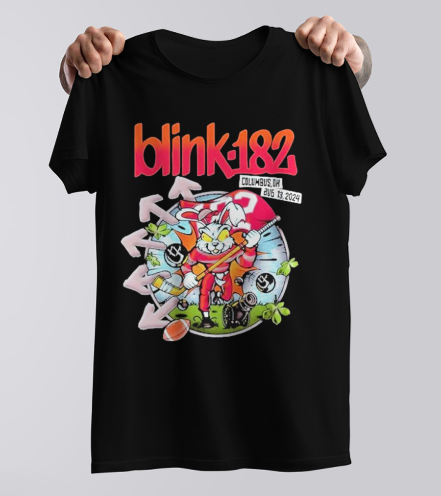 Blink 182 Columbus Oh August 13 2024 Rabbit Mascot Football Theme Tour T-Shirt