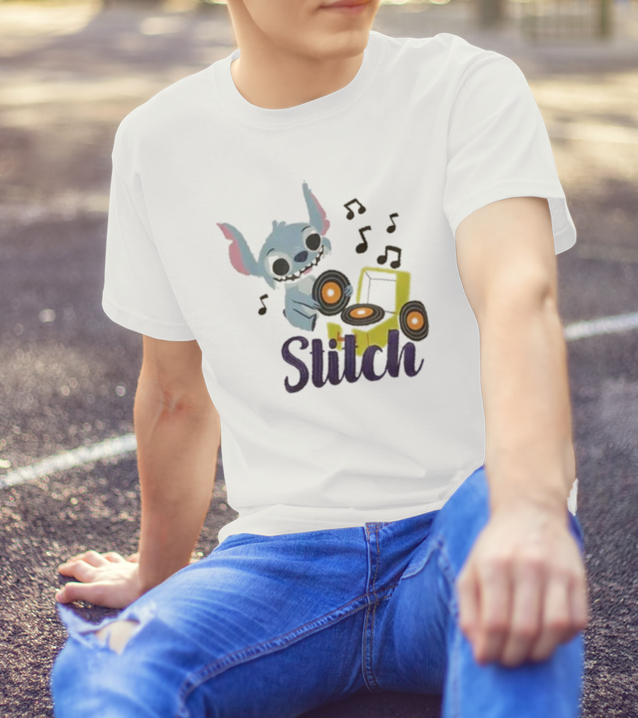 Her Universe Disney Stitch Record Player Isometric Ringer T-Shirt