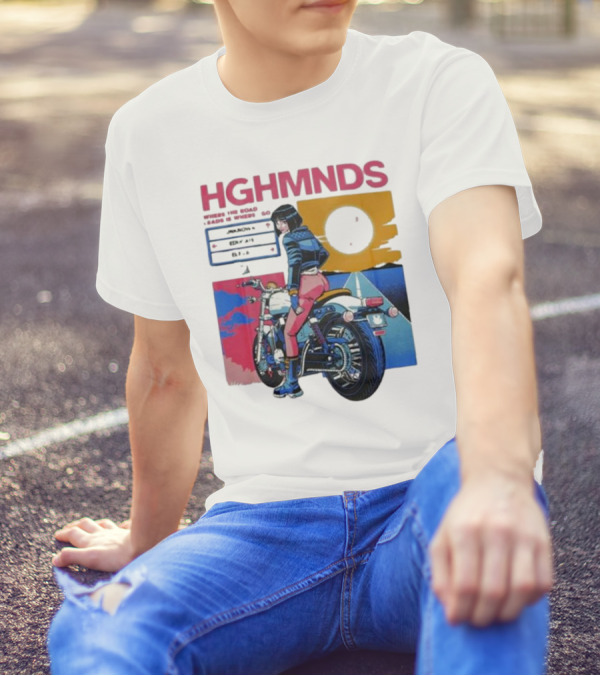 Hghmnds Where The Road Leads Is Where I Go Unknown Educate Elevate Biker Anime Style Moon Sun Desert Journey T-Shirt