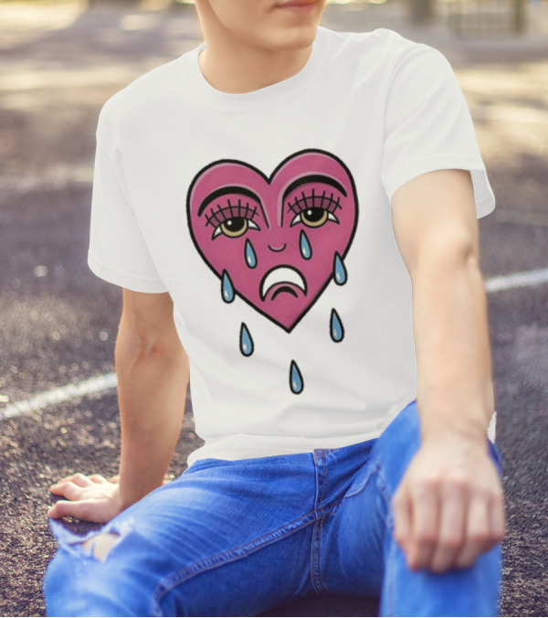 Hursey Hand Painter Crying Heart Sad Pink Teardrop Face T-Shirt
