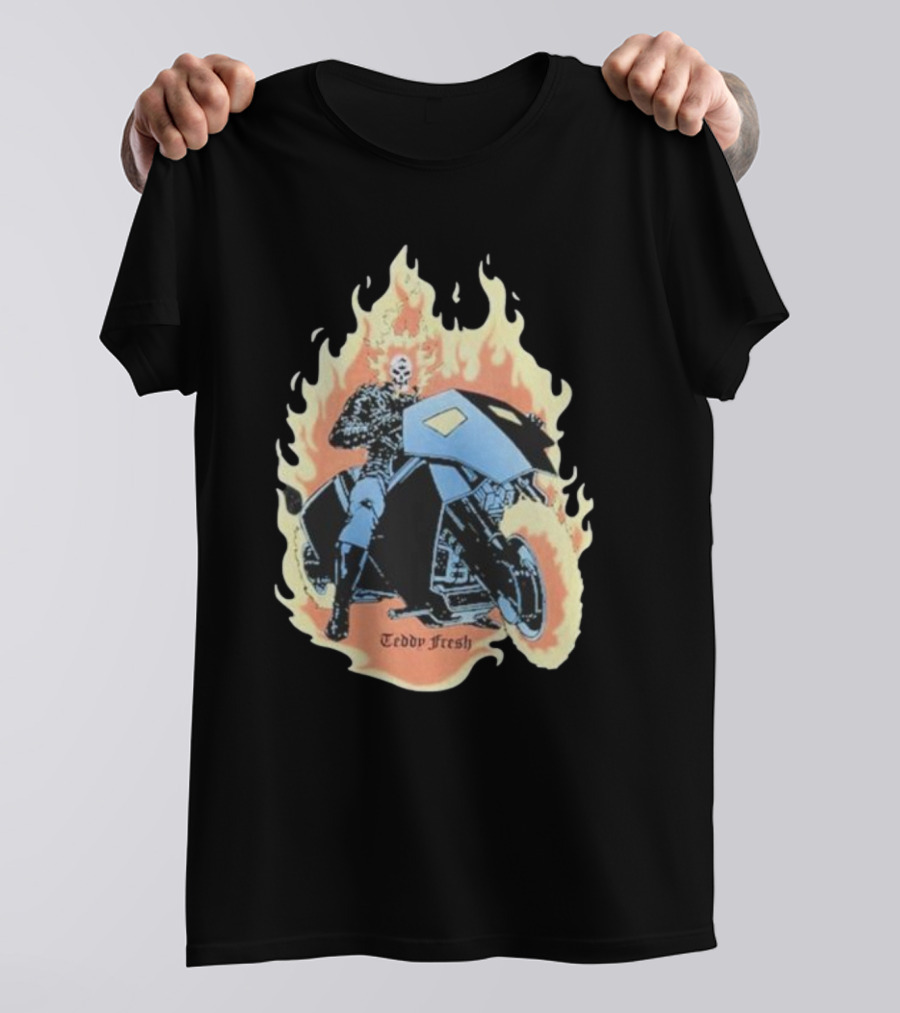 Ghost Rider Teddy Fresh Flaming Skull Motorcycle T-Shirt