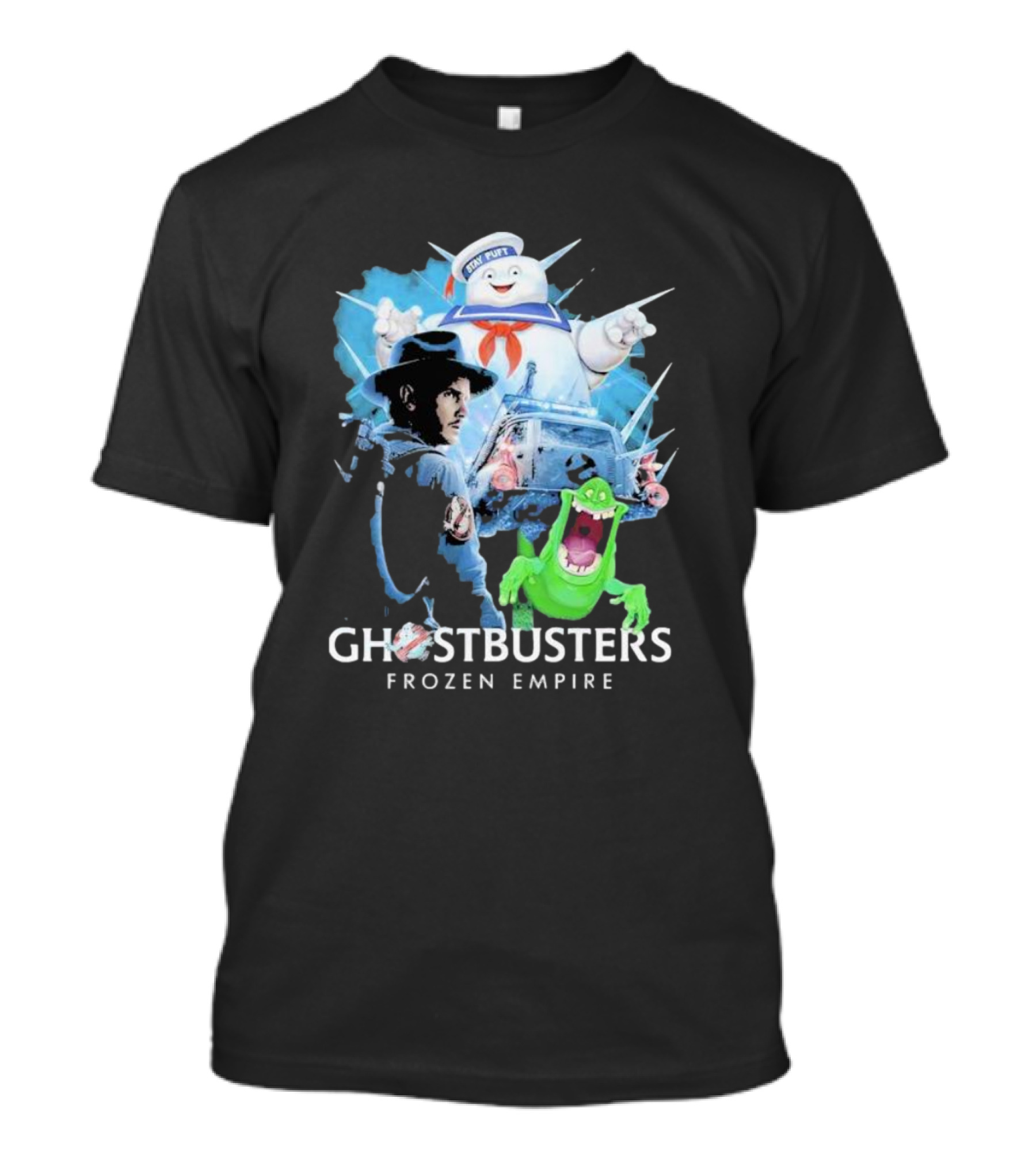 Ghostbusters Frozen Empire Stay Puft Slimer Ecto-1 T-Shirt