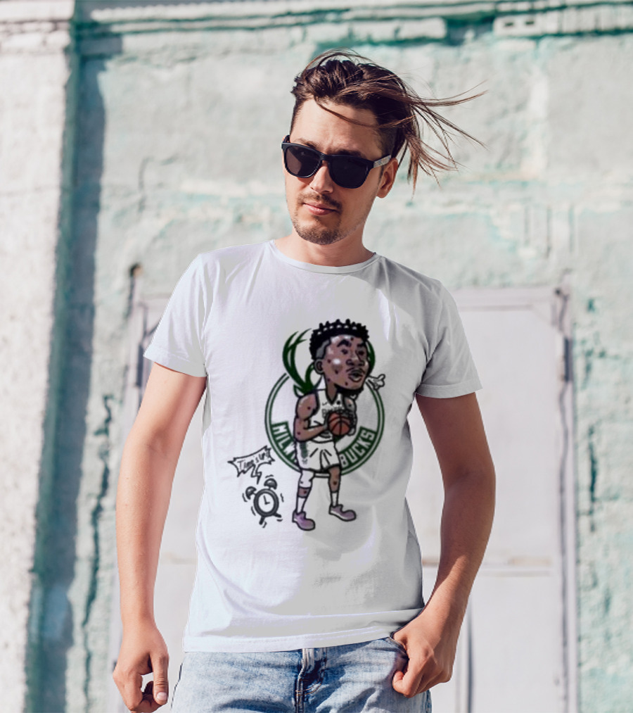 Giannis Antetokounmpo Milwaukee Bucks Cartoon Basketball Player Clock T-Shirt