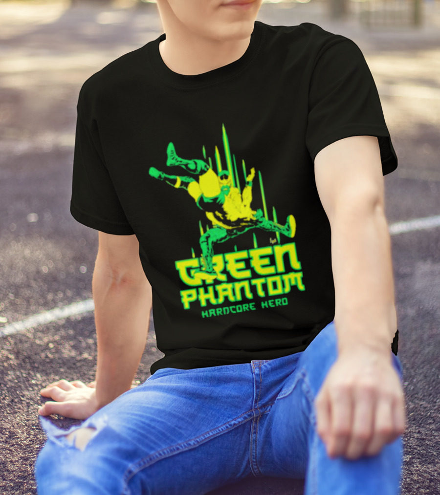 Green Phantom Hardcore Hero Wrestler Action T-Shirt