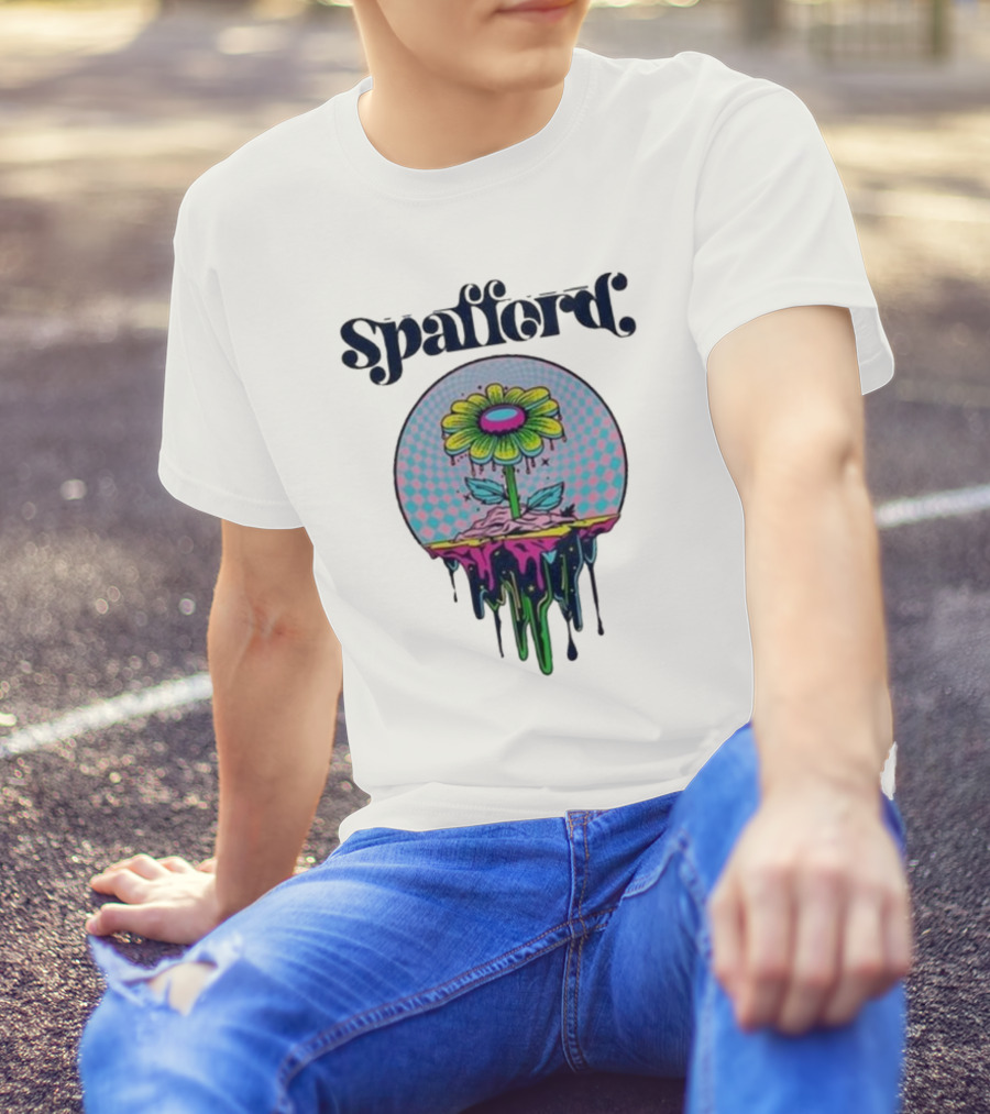 Spafford Psychedelic Space Flower In Pink And Blue Checkerboard T-Shirt