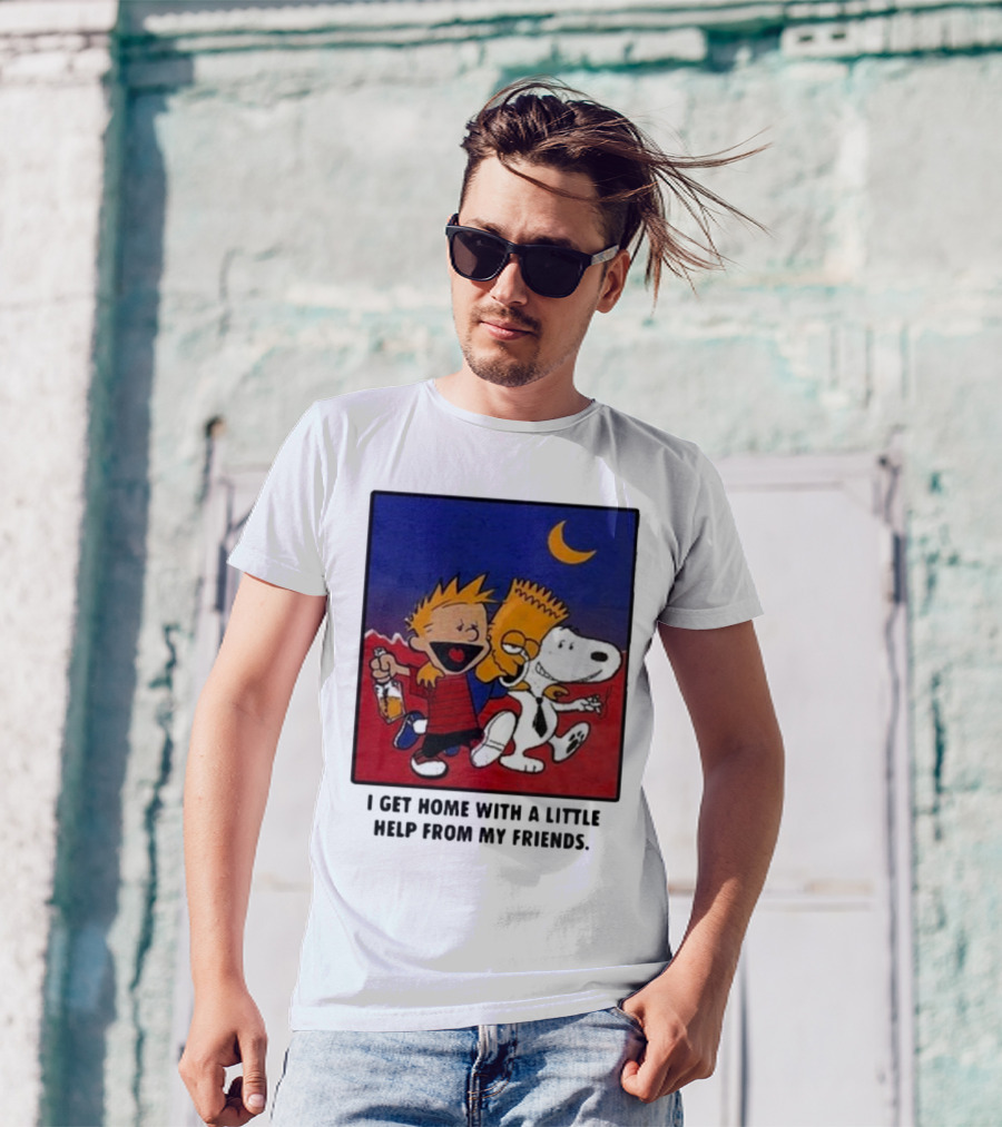 For All To Envy I Get Home With A Little Help From My Friends Calvin Bart Snoopy Trio T-Shirt