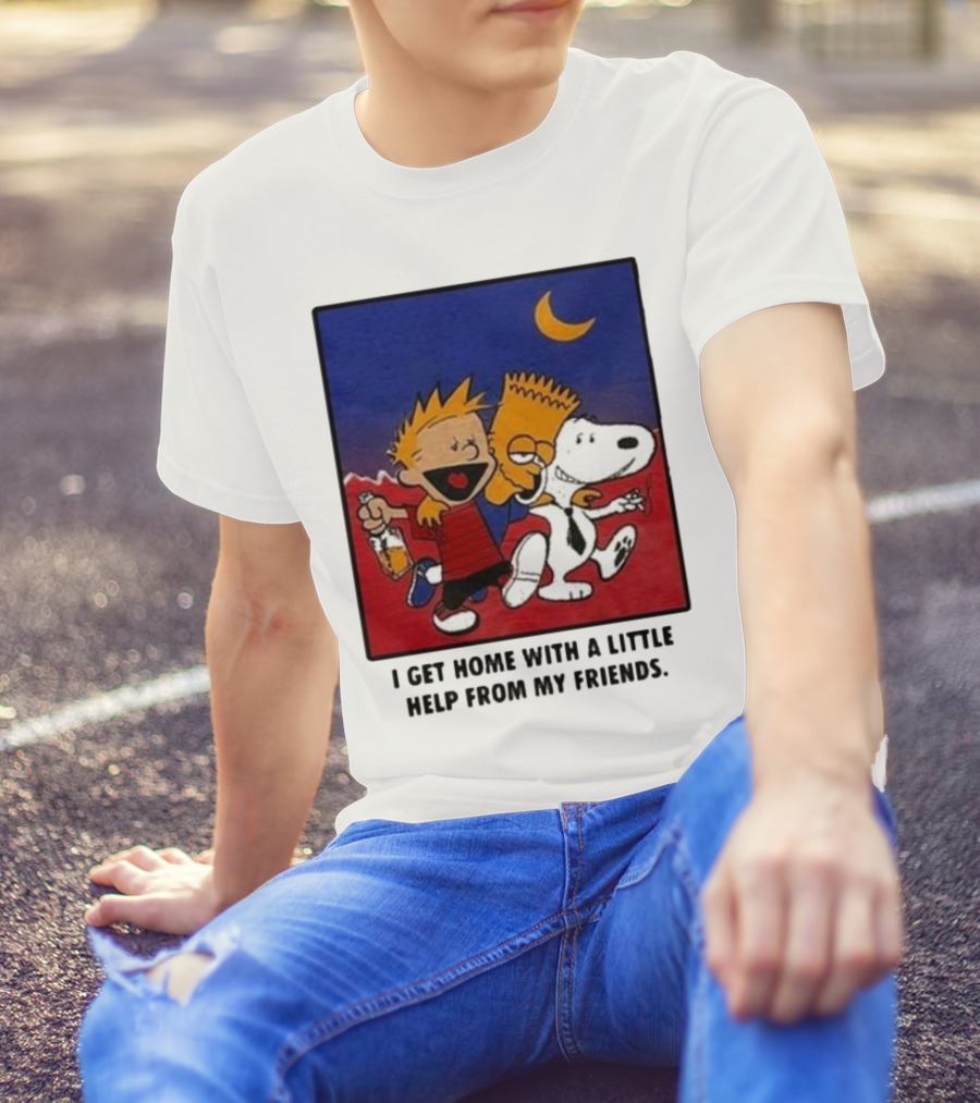 For All To Envy I Get Home With A Little Help From My Friends Calvin Bart Snoopy Trio T-Shirt