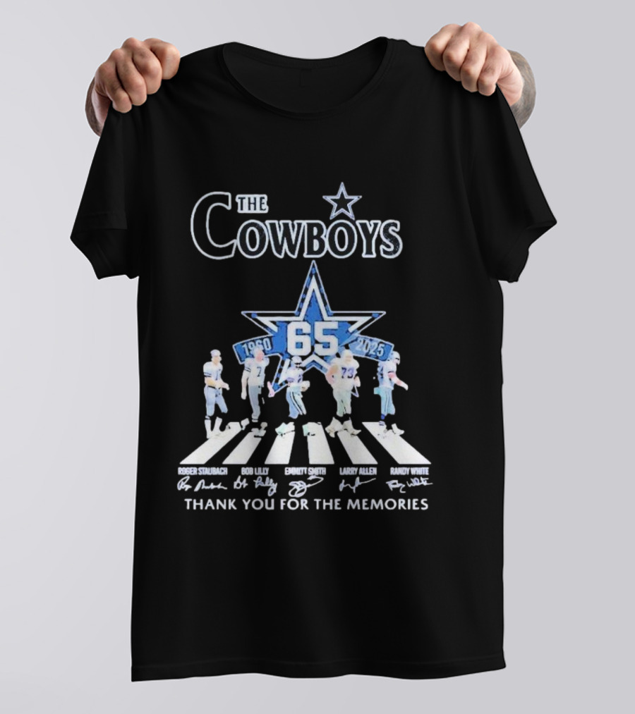 The Cowboys 65 Years 1960-2025 Thank You For The Memories Roger Staubach Emmitt Smith Bob Lilly Larry Allen Randy White T-Shirt