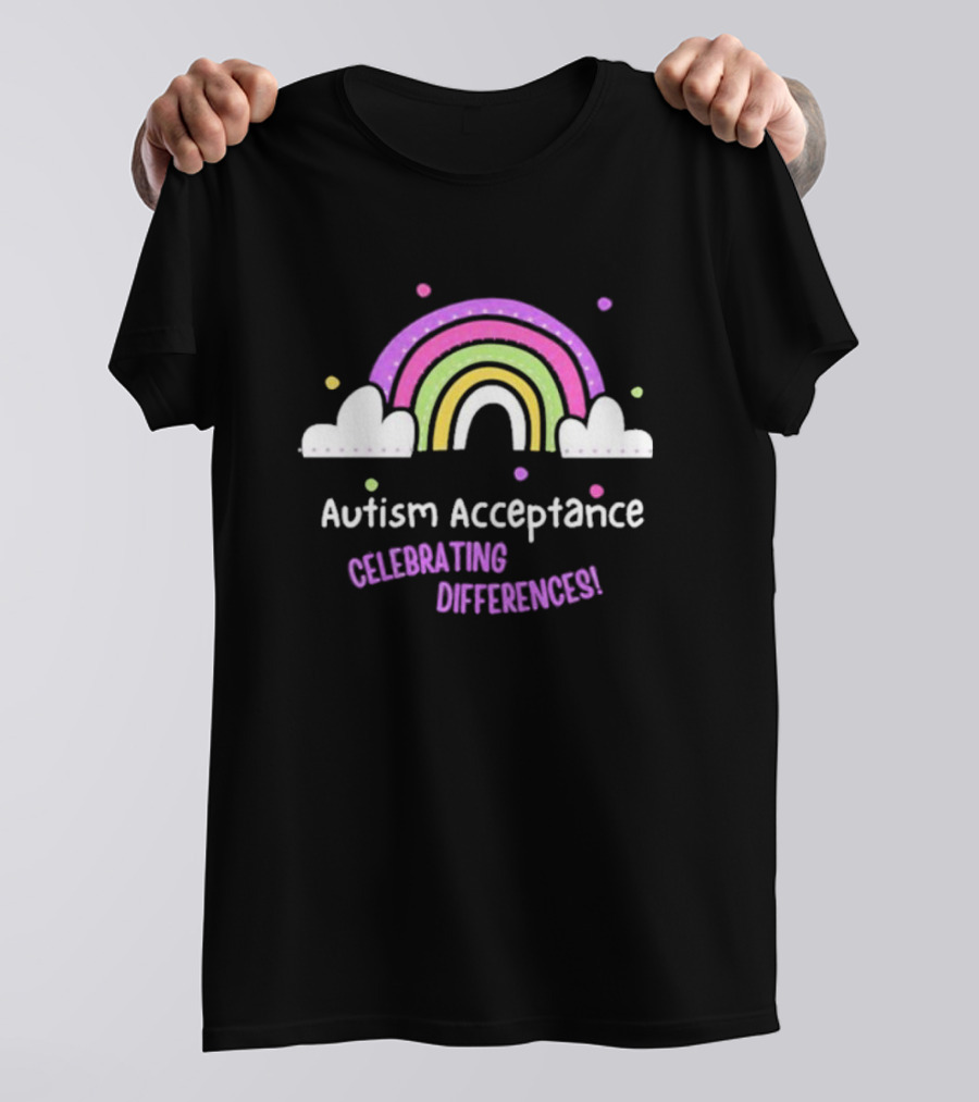 Rainbow Autism Acceptance Celebrating Differences T-Shirt