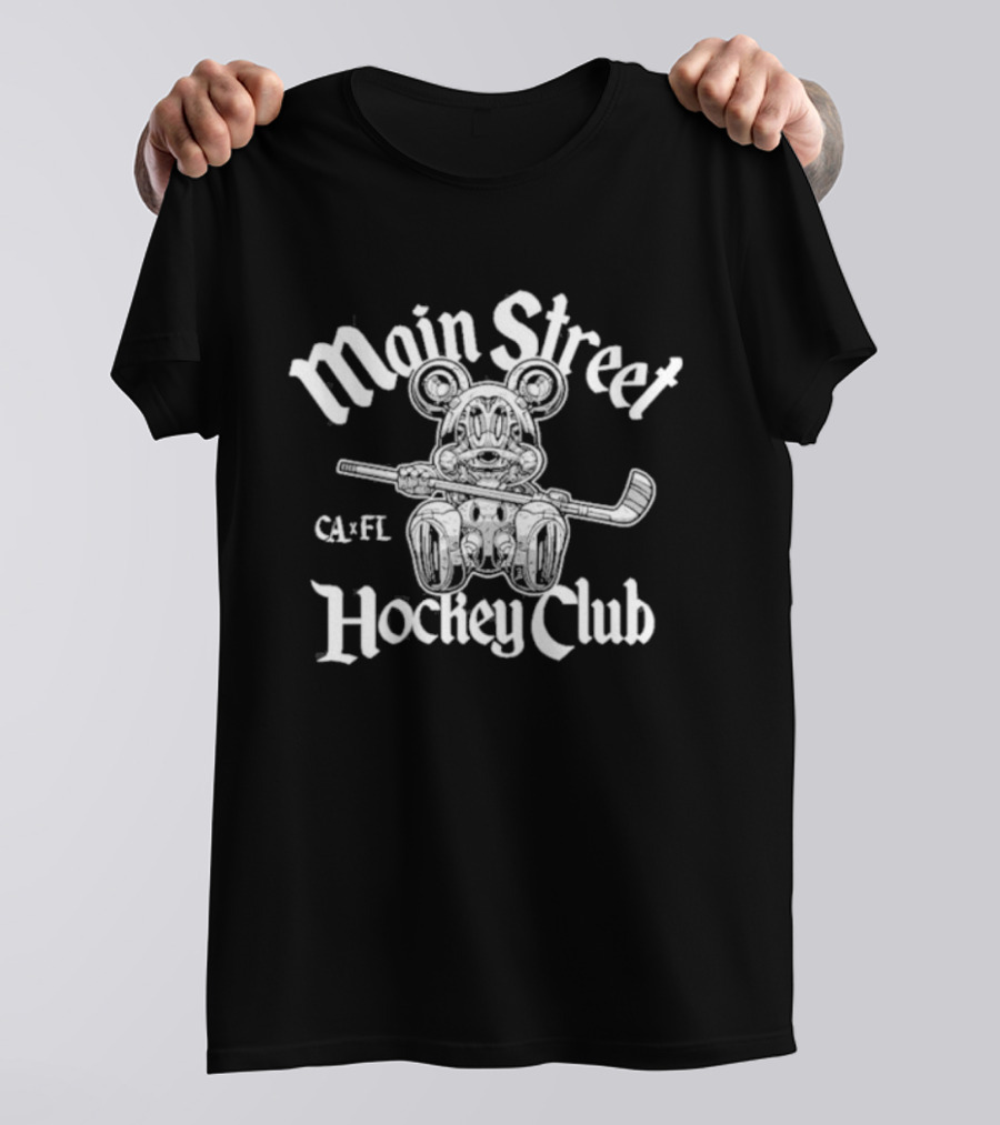 Main Street Hockey Club Ca X Fl Bear With Hockey Stick T-Shirt