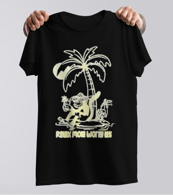 Relax More Worry Less Monkey Under Palm Tree With Drink T-Shirt