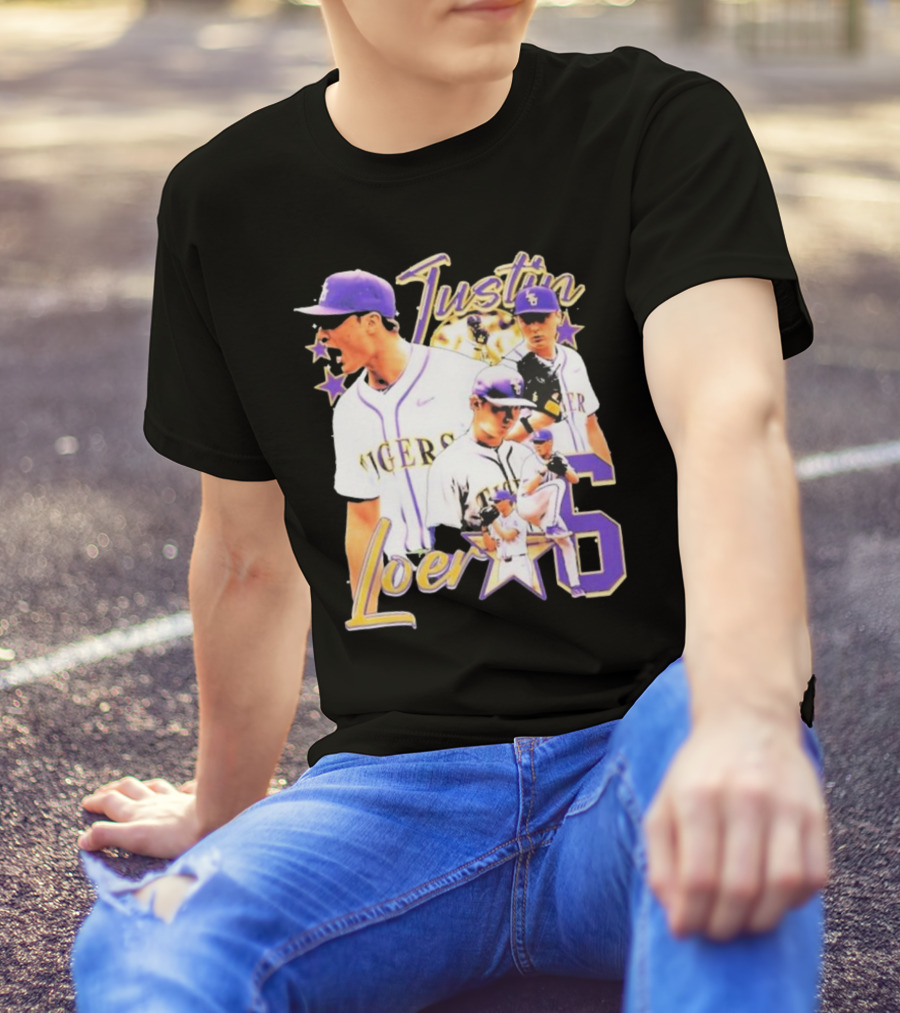 Justin Loer 6 LSU Tigers Baseball Pitcher Collage T-Shirt
