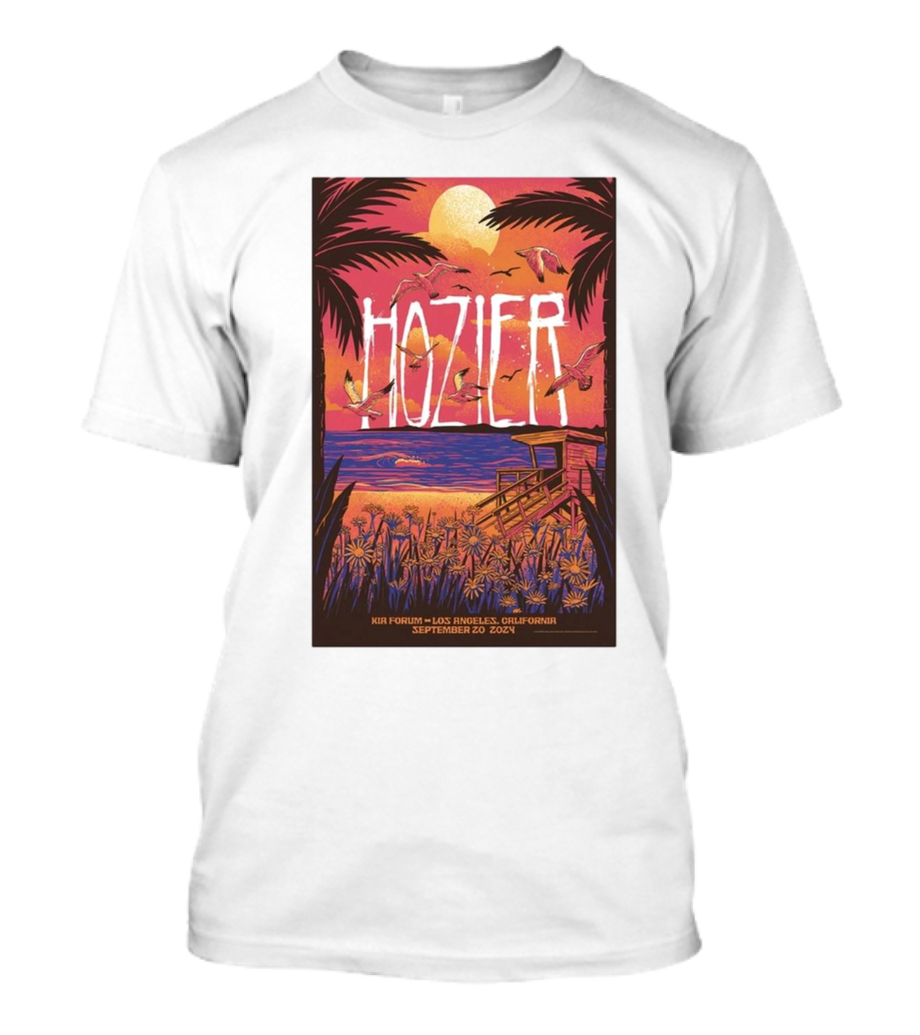 Hozier September 20 2024 Kia Forum Los Angeles CA Sunset Beach Scene T-Shirt