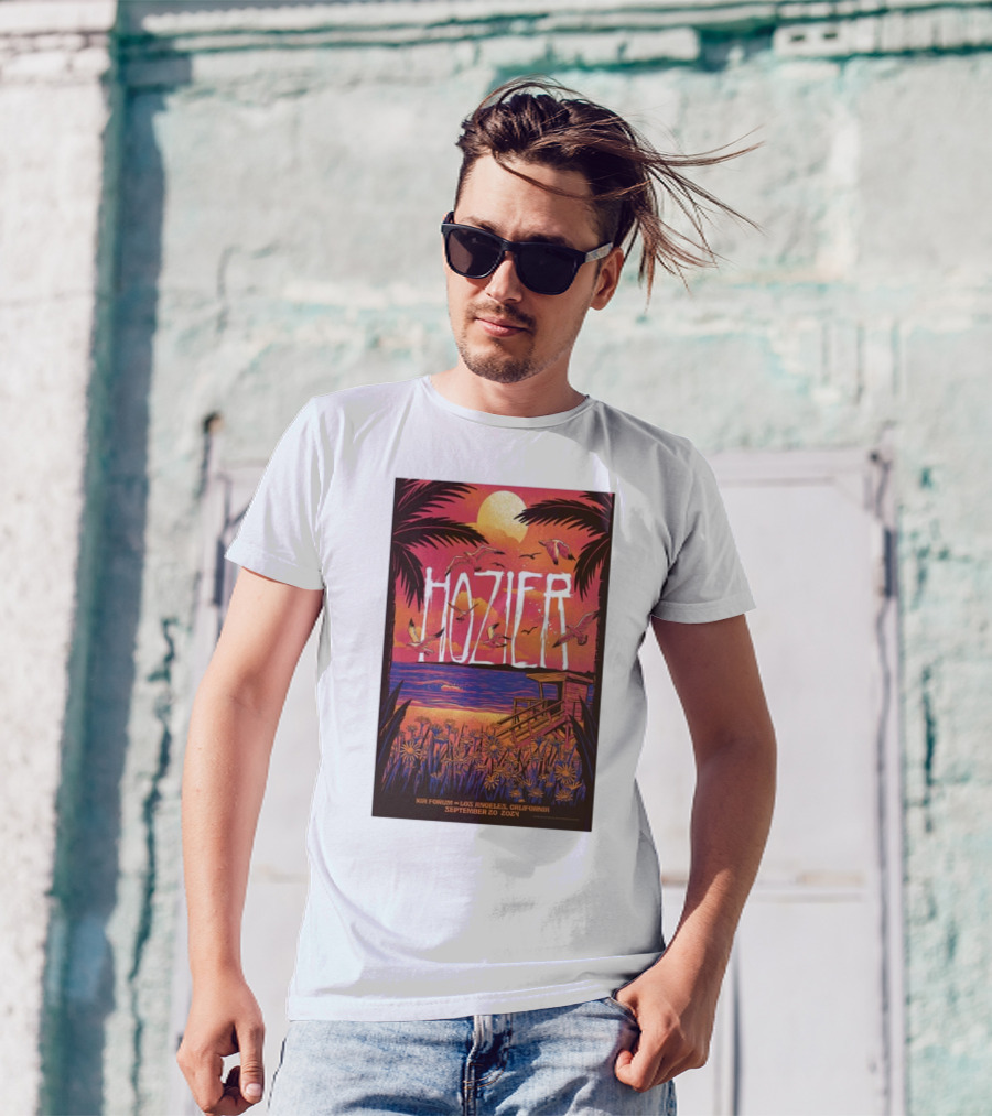 Hozier September 20 2024 Kia Forum Los Angeles CA Sunset Beach Scene T-Shirt