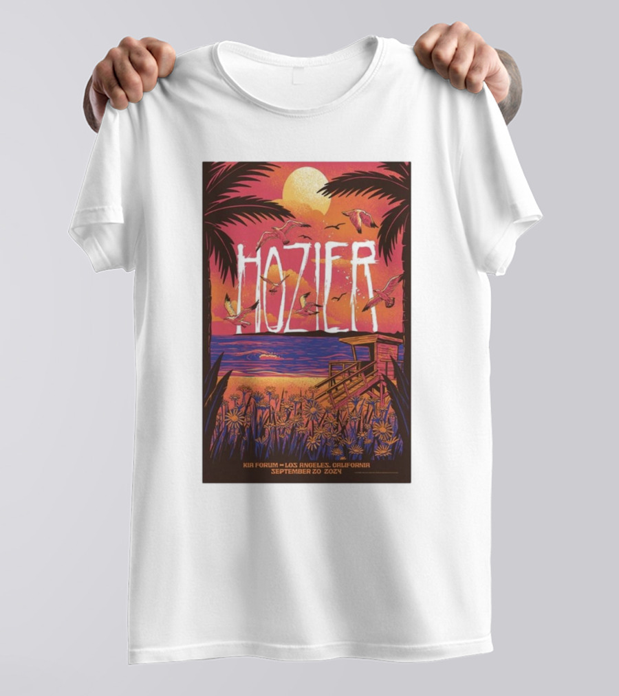 Hozier September 20 2024 Kia Forum Los Angeles CA Sunset Beach Scene T-Shirt