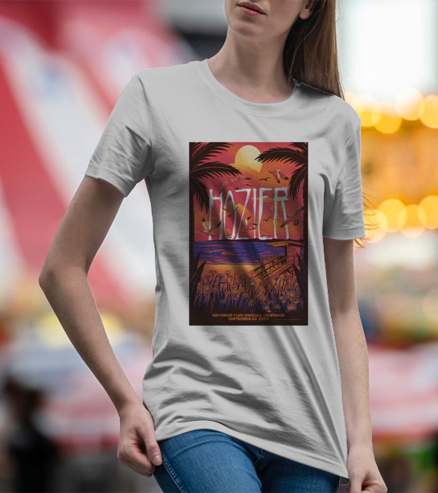 Hozier September 20 2024 Kia Forum Los Angeles CA Sunset Beach Scene T-Shirt