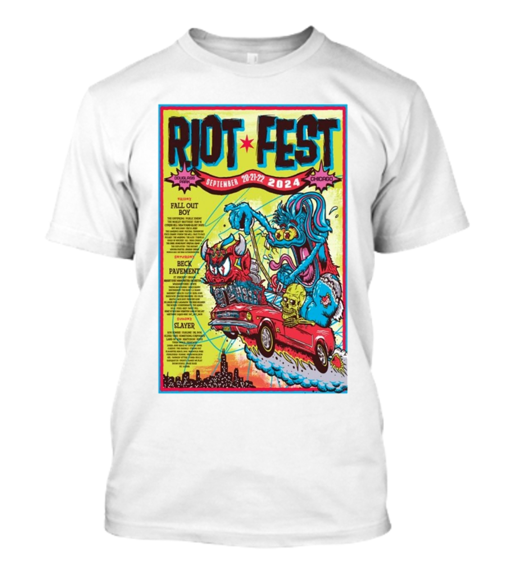 Riot Fest September 20-22 2024 Douglass Park Chicago Featuring Fall Out Boy Beck Pavement Slayer T-Shirt