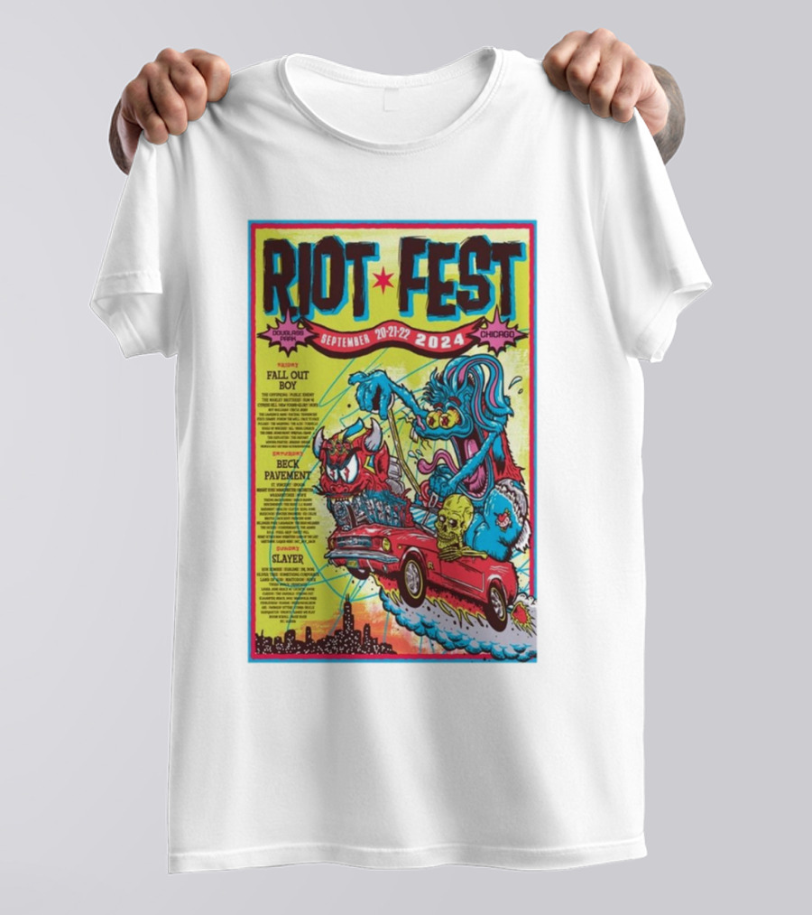 Riot Fest September 20-22 2024 Douglass Park Chicago Featuring Fall Out Boy Beck Pavement Slayer T-Shirt