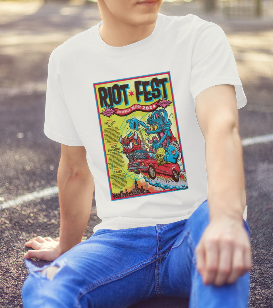 Riot Fest September 20-22 2024 Douglass Park Chicago Featuring Fall Out Boy Beck Pavement Slayer T-Shirt
