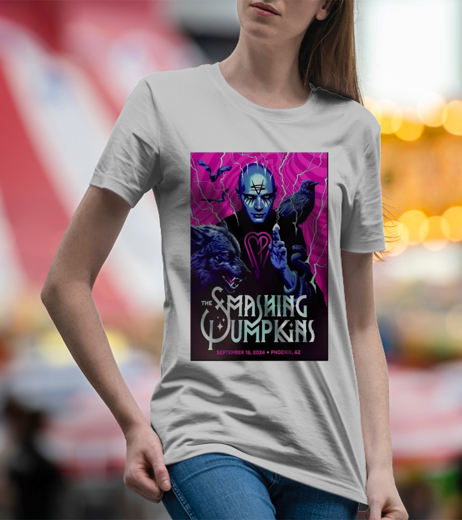 The Smashing Pumpkins September 18 2024 Phoenix AZ Event Poster With Mystical Figure And Animals T-Shirt