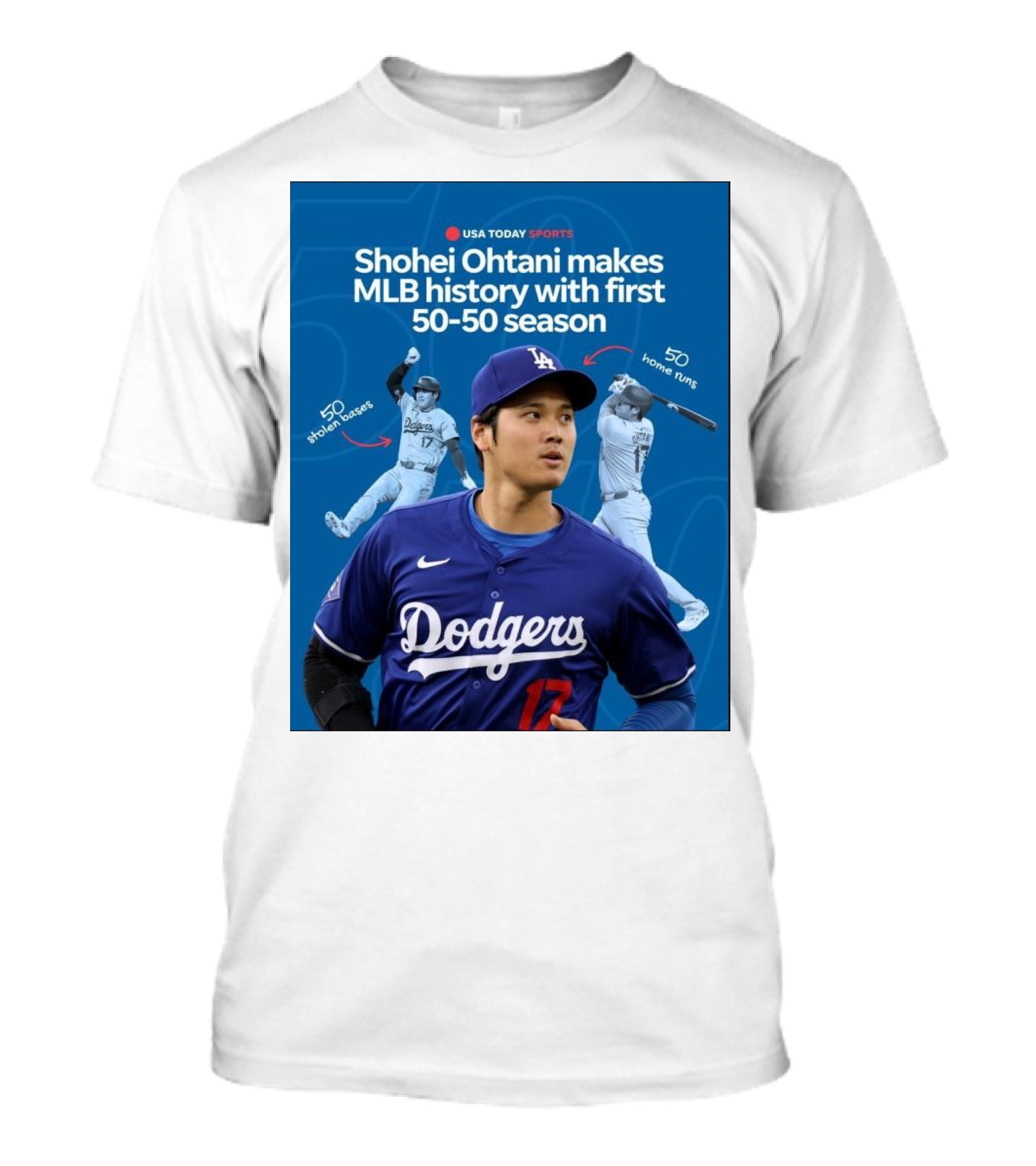 Shohei Ohtani Makes MLB History With First 50-50 Season Dodgers 50 Home Runs 50 Stolen Bases T-Shirt