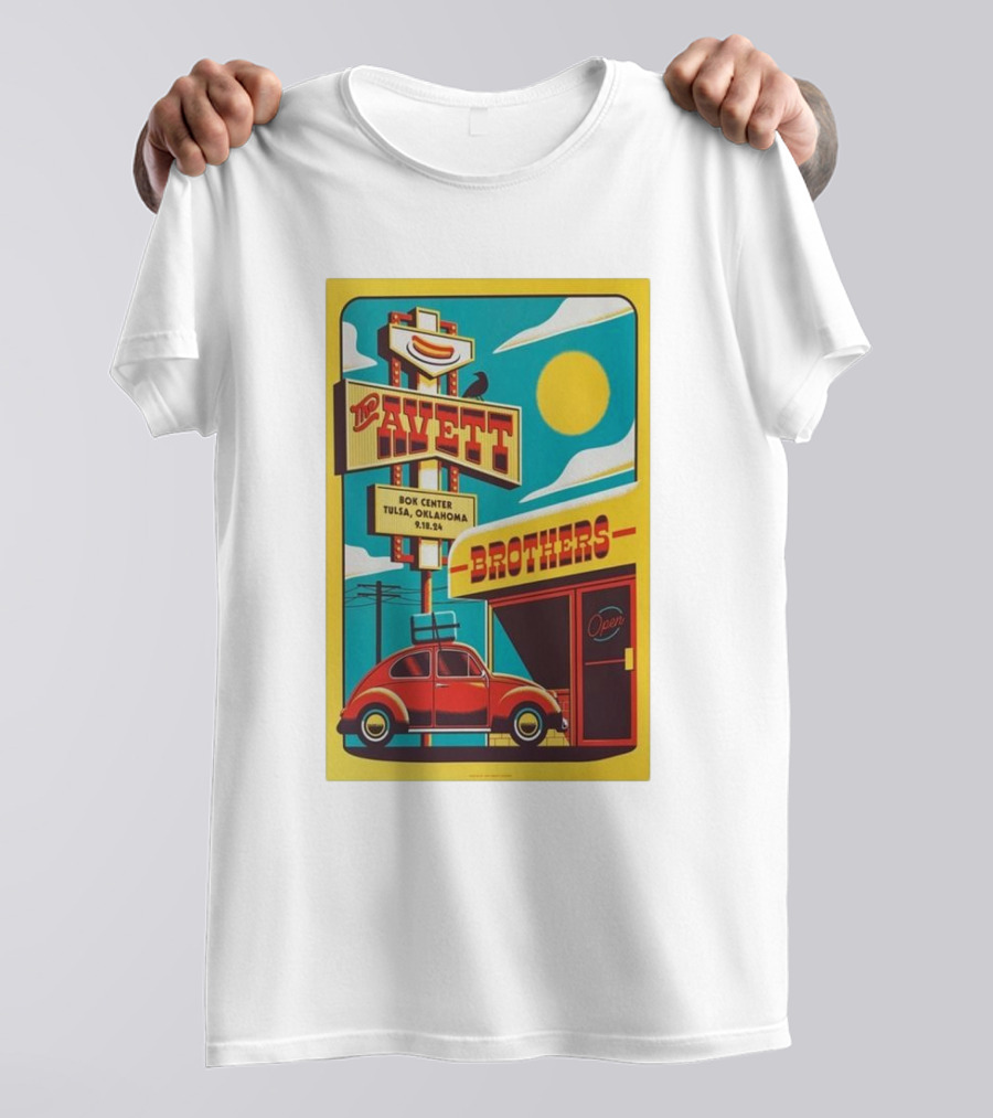 The Avett Brothers BOK Center Tulsa September 18 2024 Retro Car And Sign T-Shirt