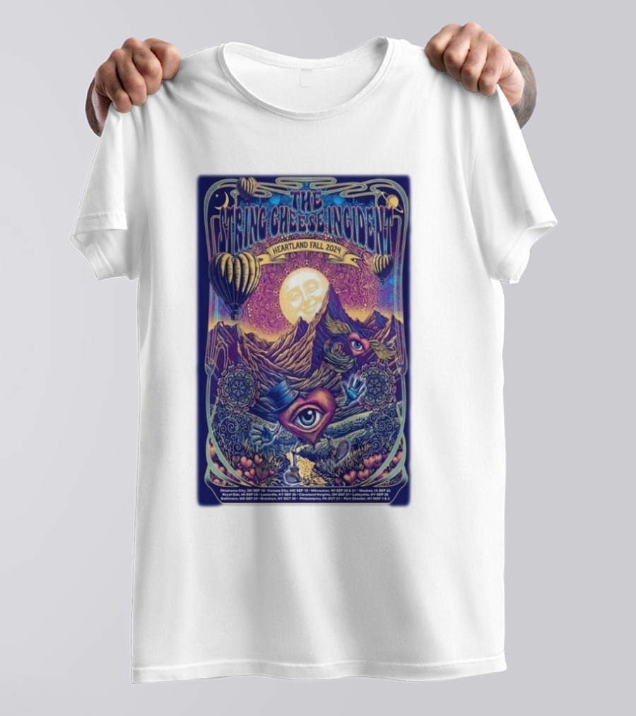 The String Cheese Incident Heartland Fall 2024 Surreal Mountain Moon Hot Air Balloons And Cosmic Eye T-Shirt