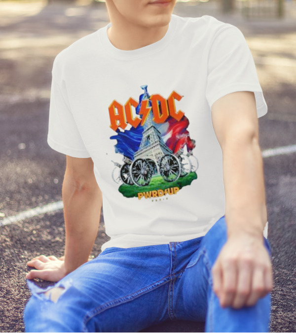 ACDC Paris France PWR UP Tour Europe 2024 August 13th We Salute You Hippodrome Paris Longchamp Eiffel Tower France Flag T-Shirt