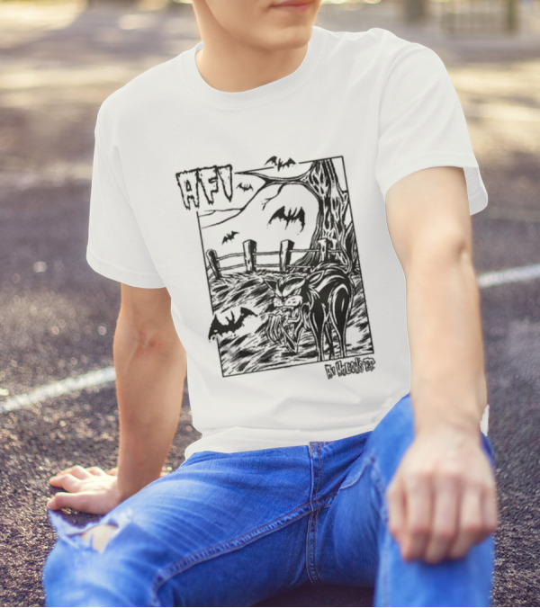 AFI All Hallow's Eve Bats And Black Cat In Haunted Scene T-Shirt