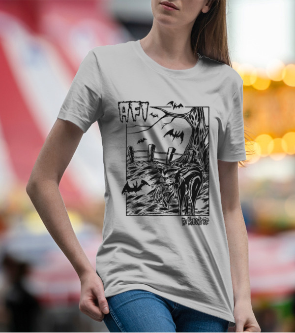 AFI All Hallow's Eve Bats And Black Cat In Haunted Scene T-Shirt