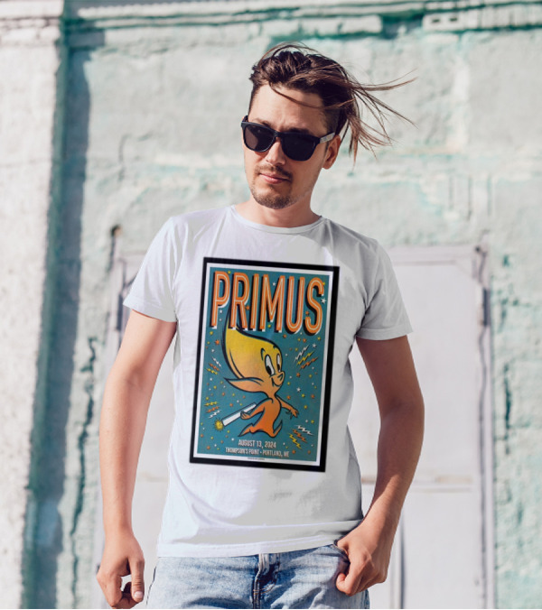 PRIMUS August 13 2024 Thompson's Point Portland ME Starburst Cartoon Character T-Shirt