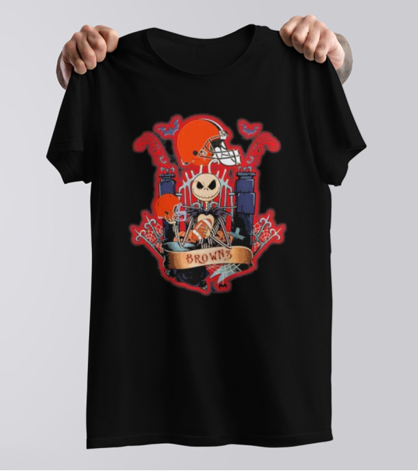 Jack Skellington Browns Football Halloween Helmet Gothic T-Shirt