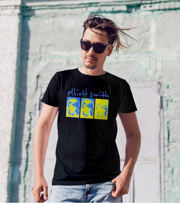 Elliott Smith Triple Portrait Blue Yellow Panels T-Shirt