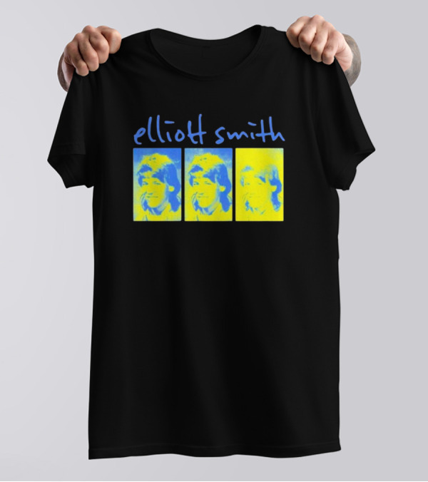 Elliott Smith Triple Portrait Blue Yellow Panels T-Shirt
