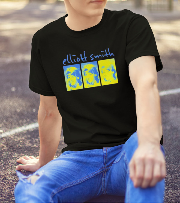 Elliott Smith Triple Portrait Blue Yellow Panels T-Shirt
