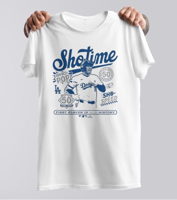 LA Dodgers Shohei Ohtani Showtime First Player In MLB History 50-50 Club T-Shirt