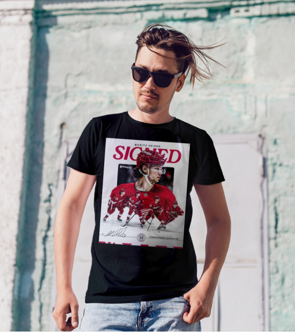 Moritz Seider Signed Detroit Red Wings 7-Year Extension NHL Signature T-Shirt