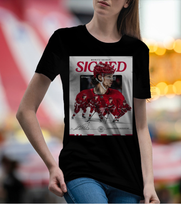 Moritz Seider Signed Detroit Red Wings 7-Year Extension NHL Signature T-Shirt