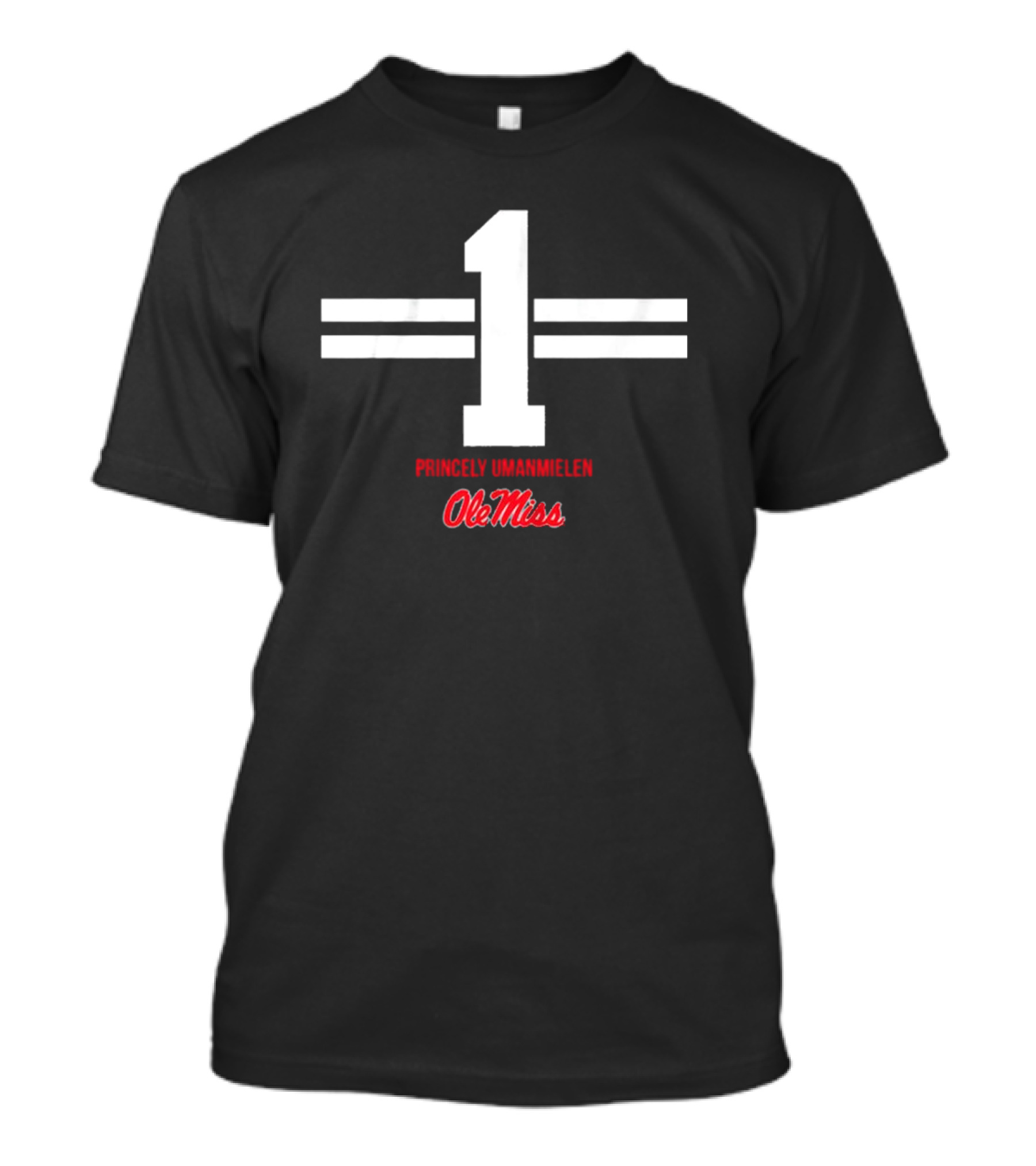 Ole Miss Princely Umanmielen Number 1 Football Stripe T-Shirt