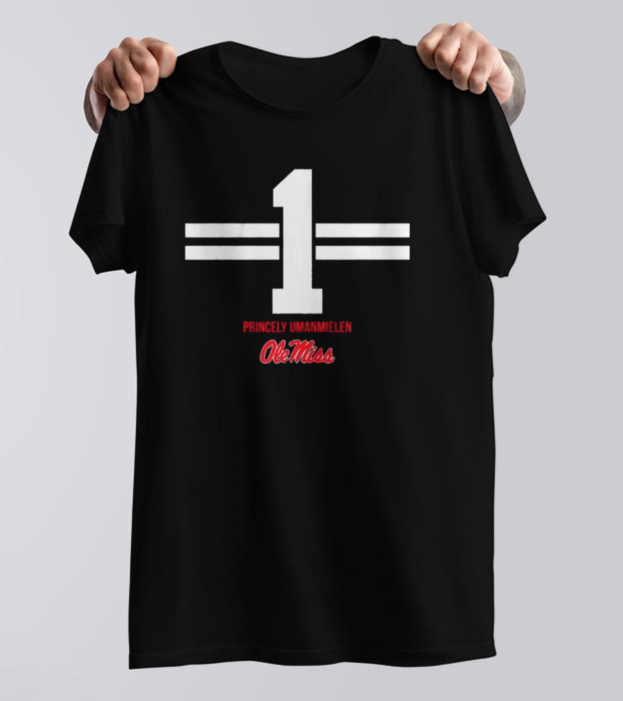 Ole Miss Princely Umanmielen Number 1 Football Stripe T-Shirt